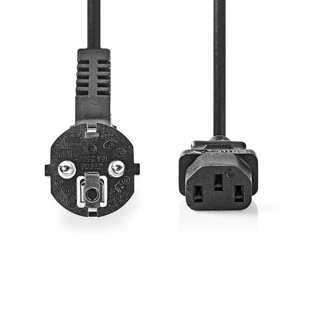 Power Cable 3 x 1.5 mm² | Schuko Male Angled - IEC-320-C13 2.0 m Black