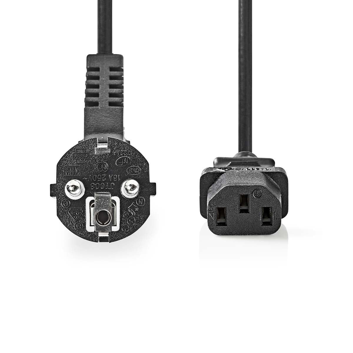 Cable de Alimentación 3 x 1,5 mm² | Schuko Macho en Ángulo - IEC-320-C13 2,0 m Negro