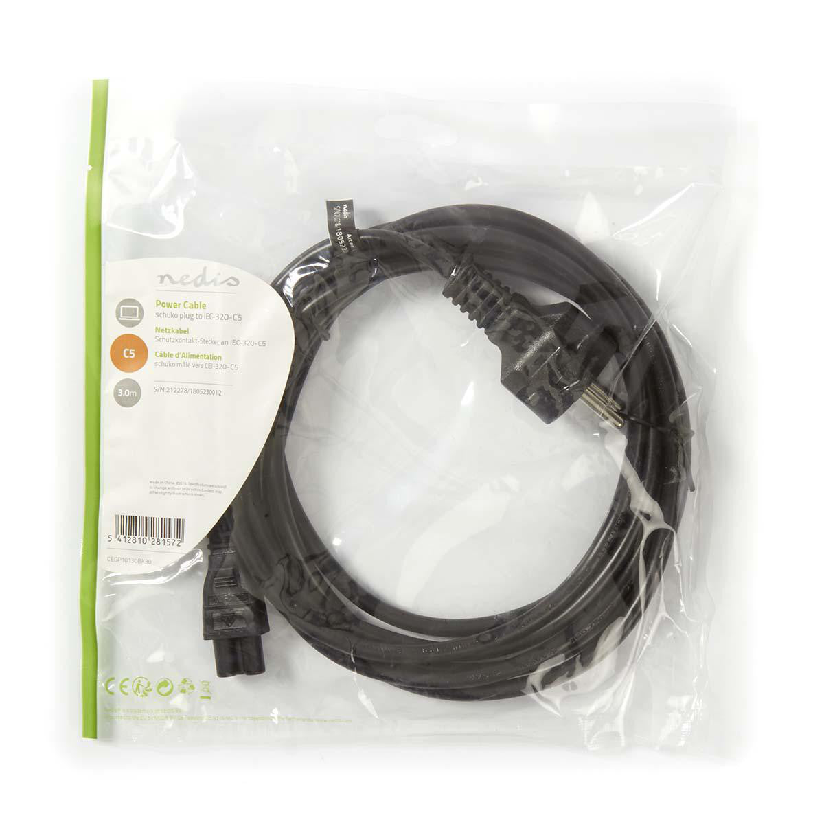 Cable de Alimentación | Schuko Macho - IEC-320-C5 3,0 m Negro