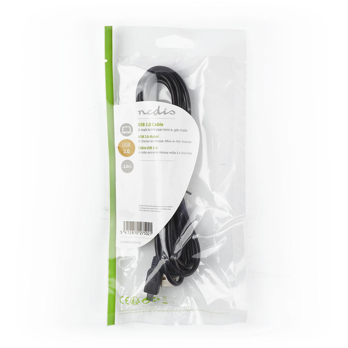 Cable USB 2.0 | A Macho - Hirose Mini de 4 Pines 2,0 m Negro