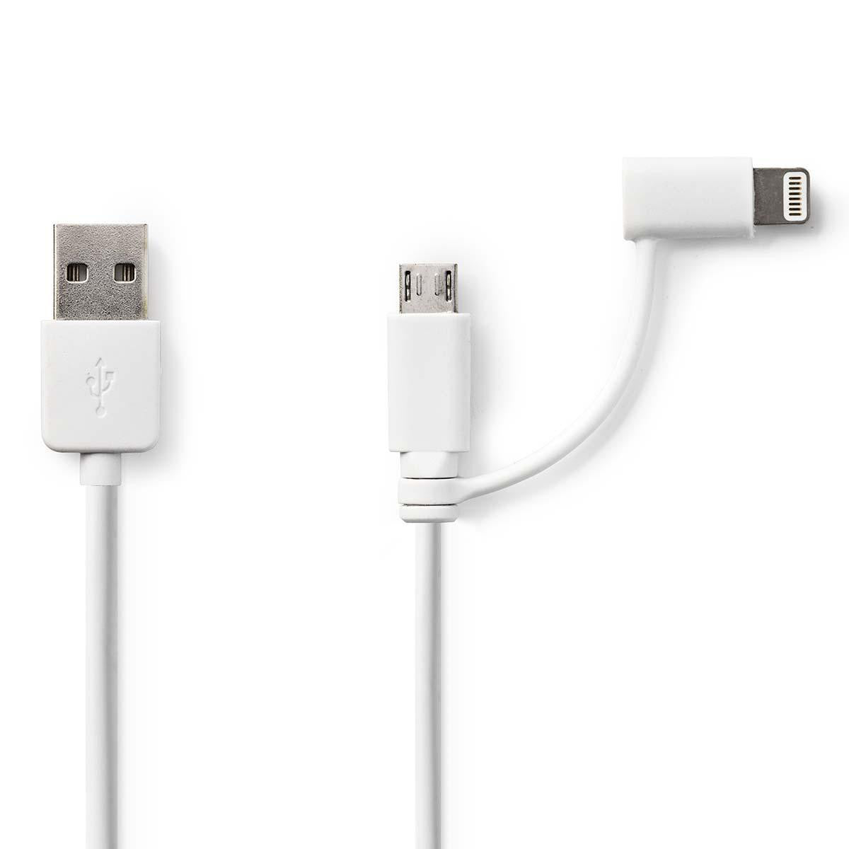 Cable 2 en 1 de Carga y Sincronización | USB A Macho - Micro B Macho/lightning Apple 8 Pines 1,0 m Blanco