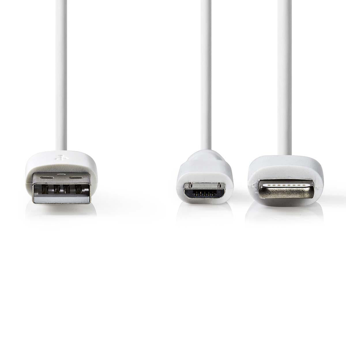 Cable 2 en 1 de Carga y Sincronización | USB A Macho - Micro B Macho/lightning Apple 8 Pines 1,0 m Blanco