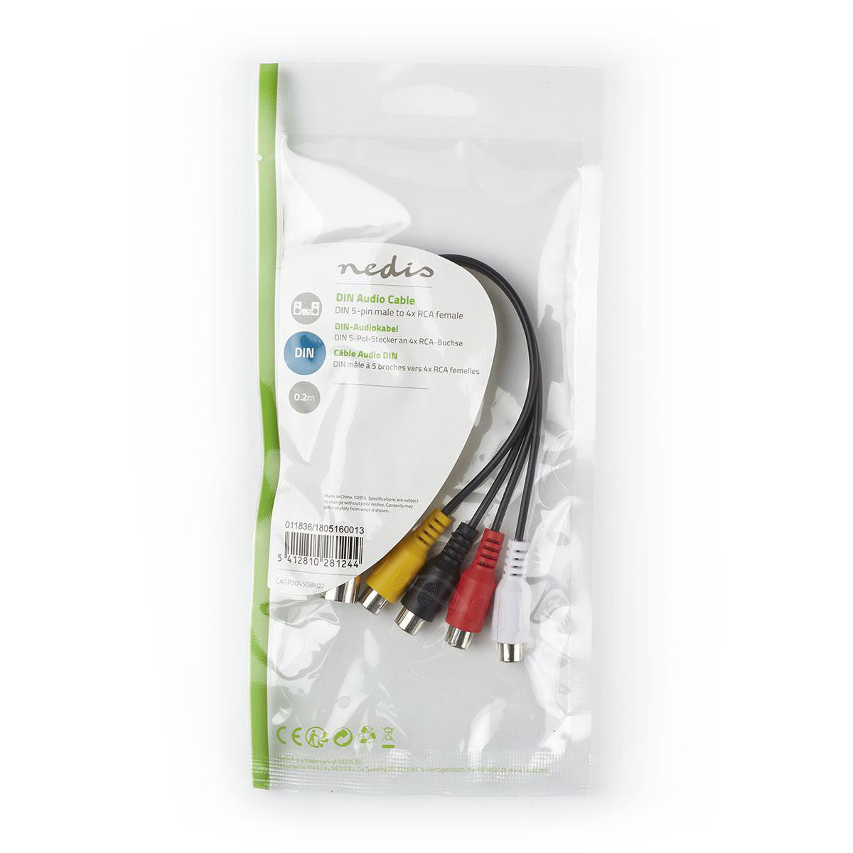 Cable de Audio DIN | 5 Pines Macho - 4x RCA Hembra 0,2 m Negro