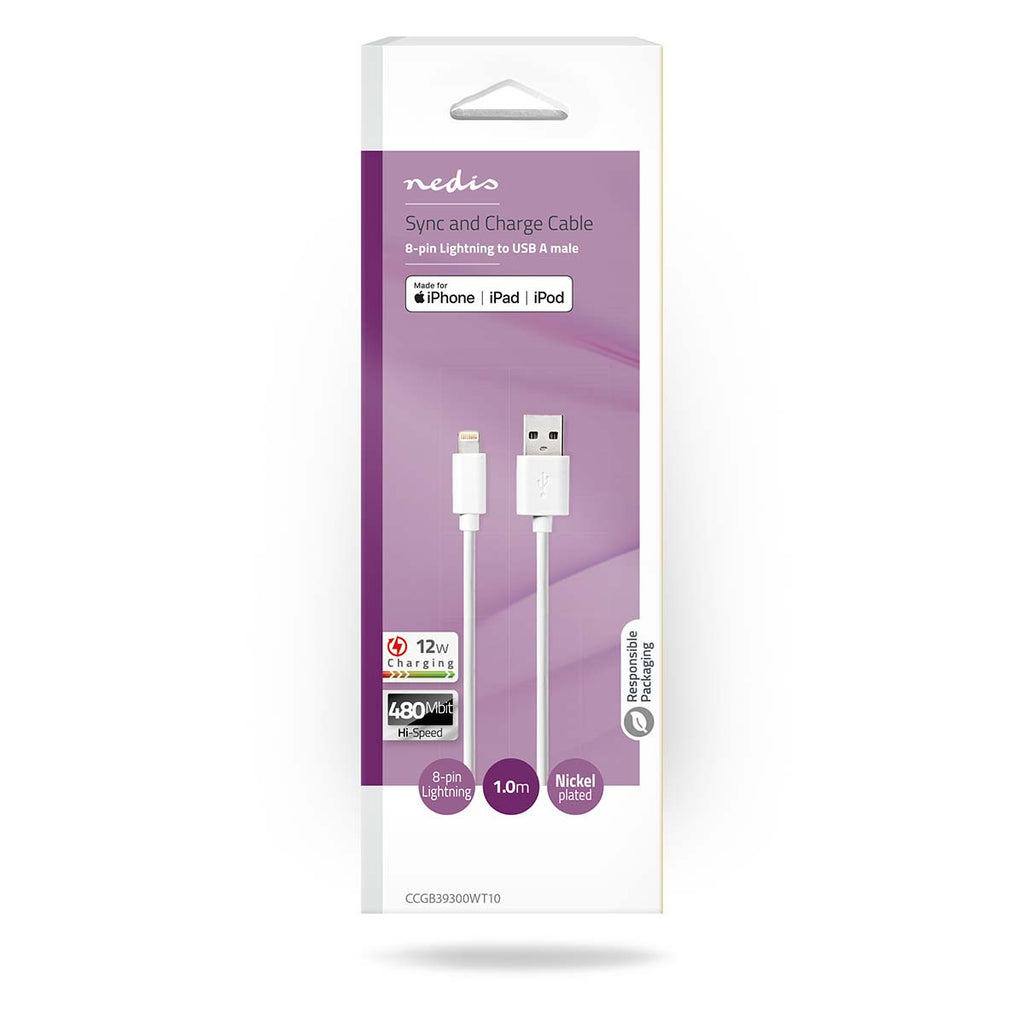 Cable de Carga y Sincronización | Apple Lightning a USB A Macho - Blanco