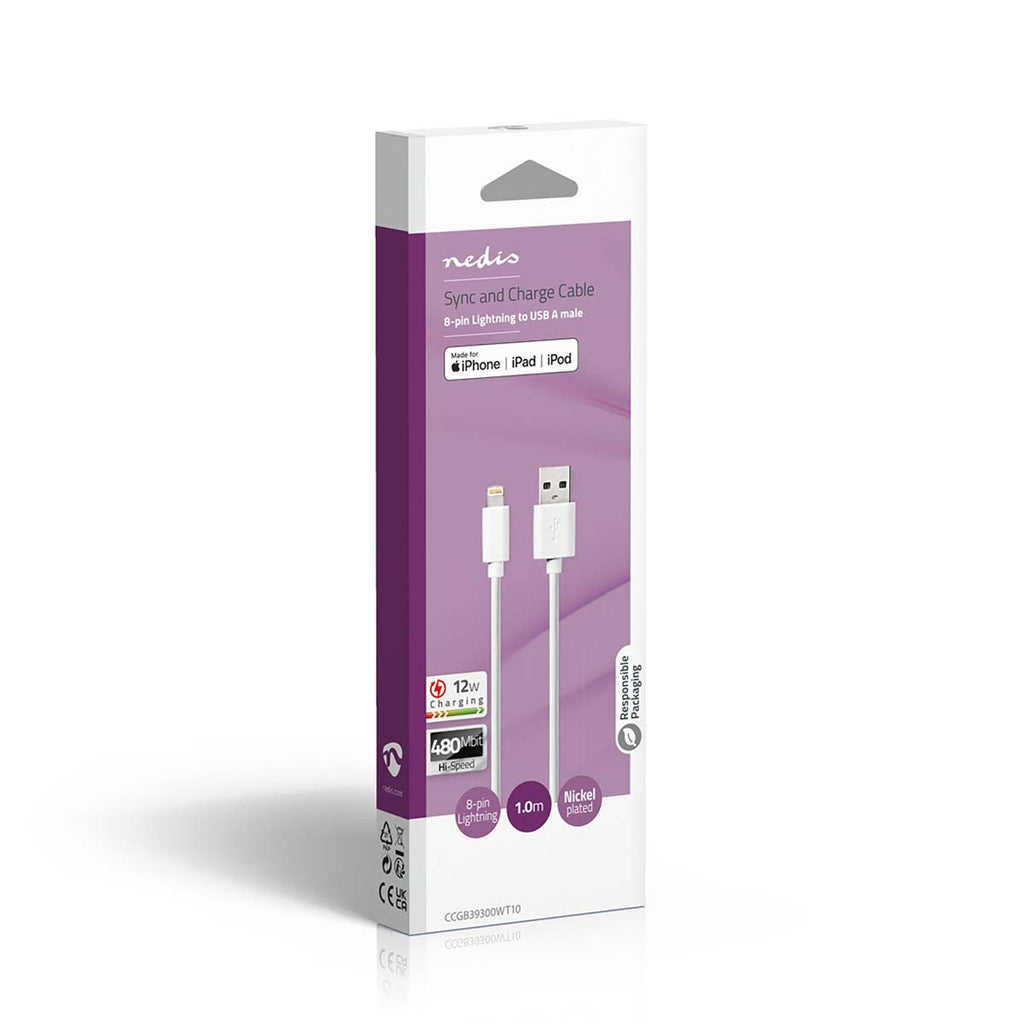 Cable de Carga y Sincronización | Apple Lightning a USB A Macho - Blanco