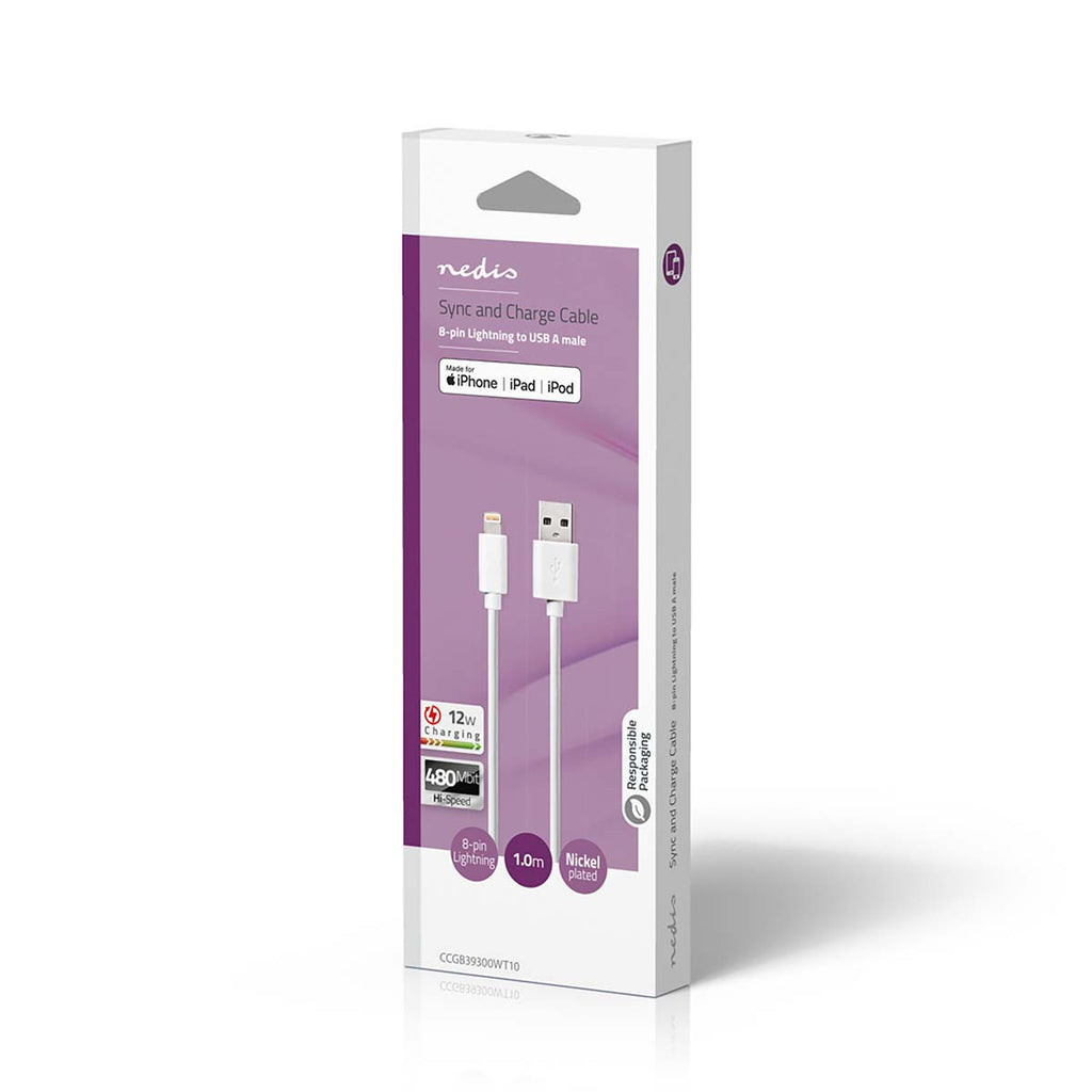 Cable de Carga y Sincronización | Apple Lightning a USB A Macho - Blanco