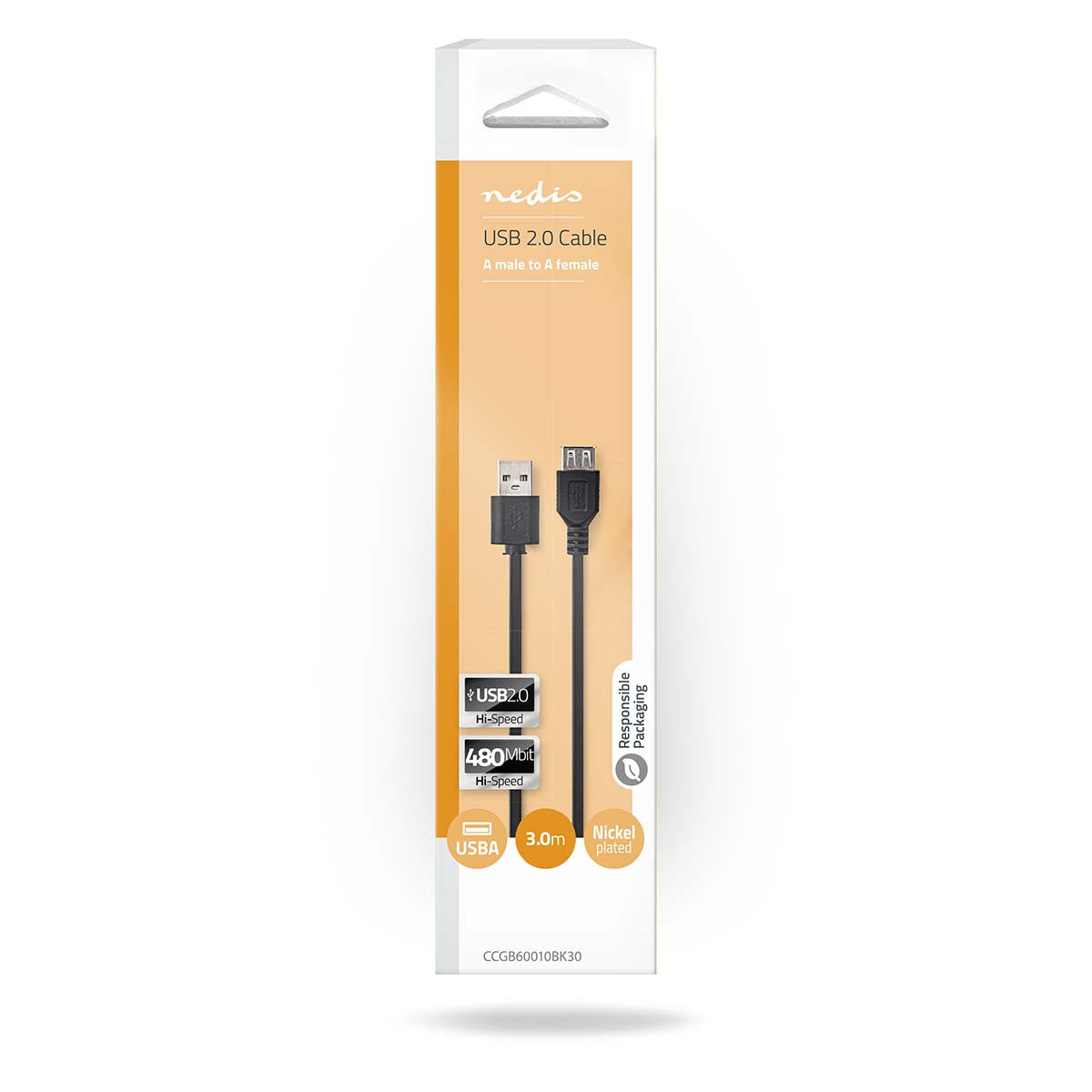 Cable USB 2.0 | A Macho - Hembra 3,0 m Negro