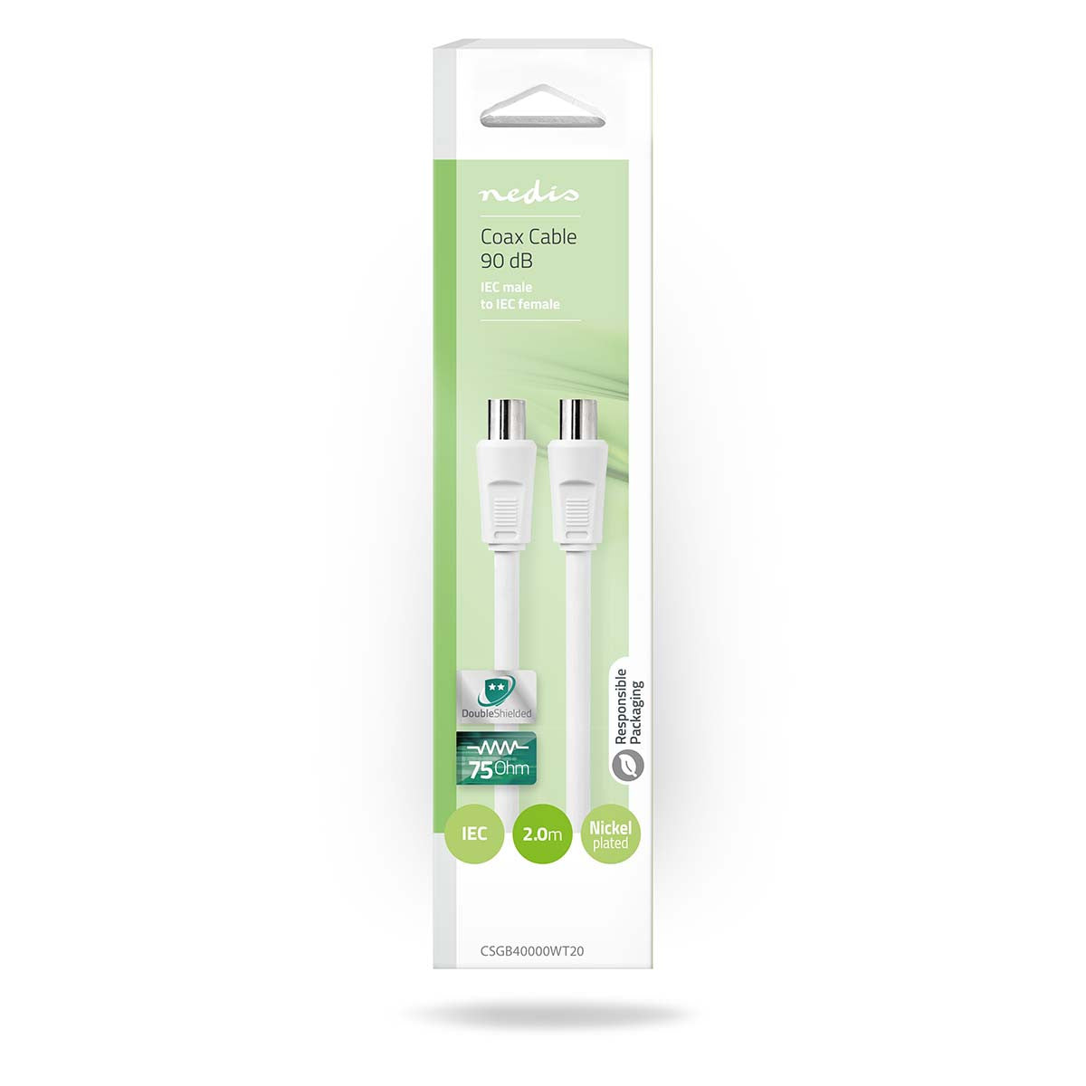 Cable Coaxial de 90 dB | IEC (Coaxial) Macho - Hembra 2,0 m Blanco