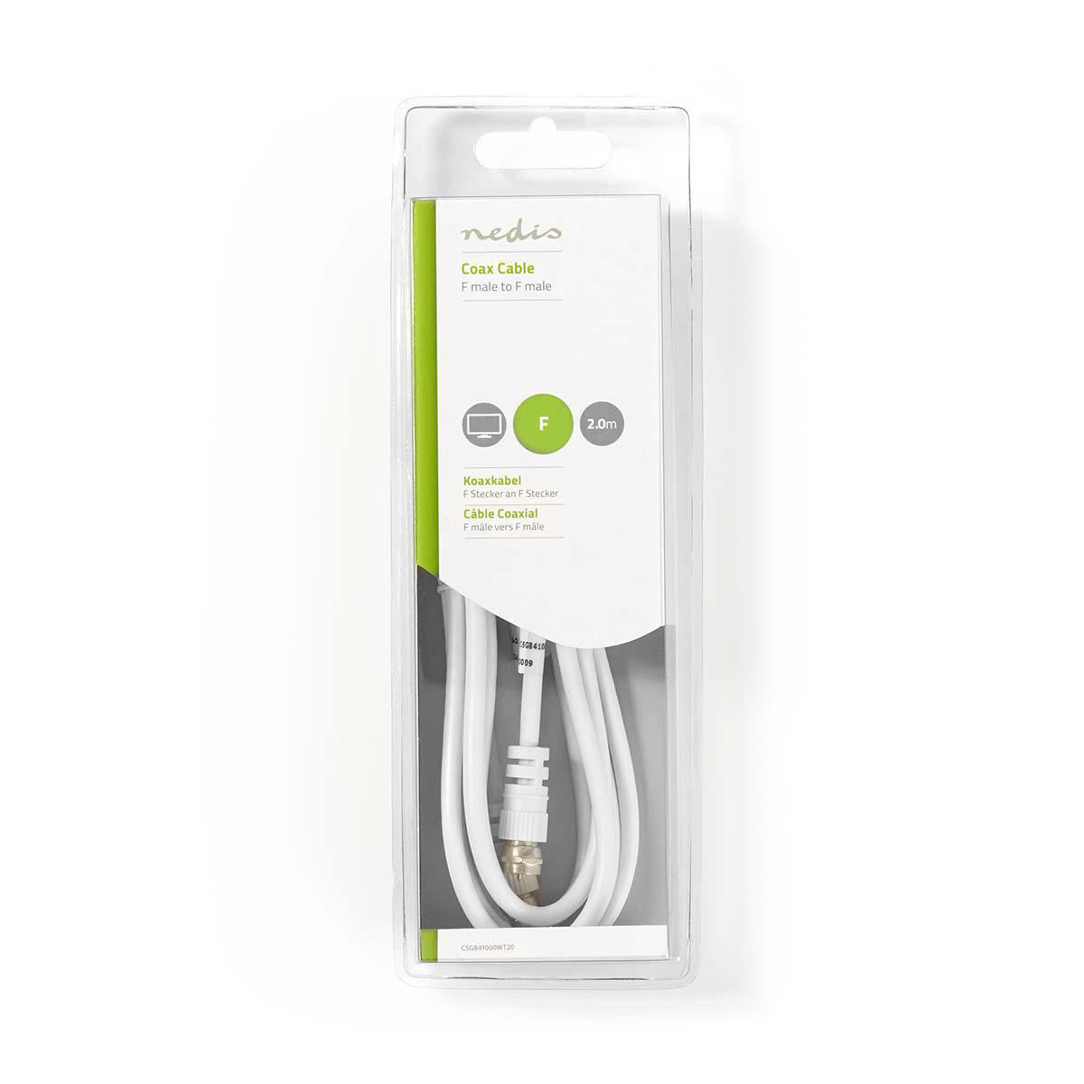 Cable de Satélite y Antena  F Macho de 2,0 m Blanco en Blíster