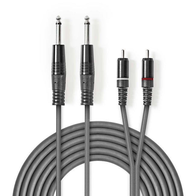 Stereo Audio Cable | 2x 6.35mm Jack Male to 2x RCA Male - Grey