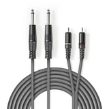 Cable de Audio Estéreo | 2x 6,35 mm Macho - RCA 1,5 m Gris