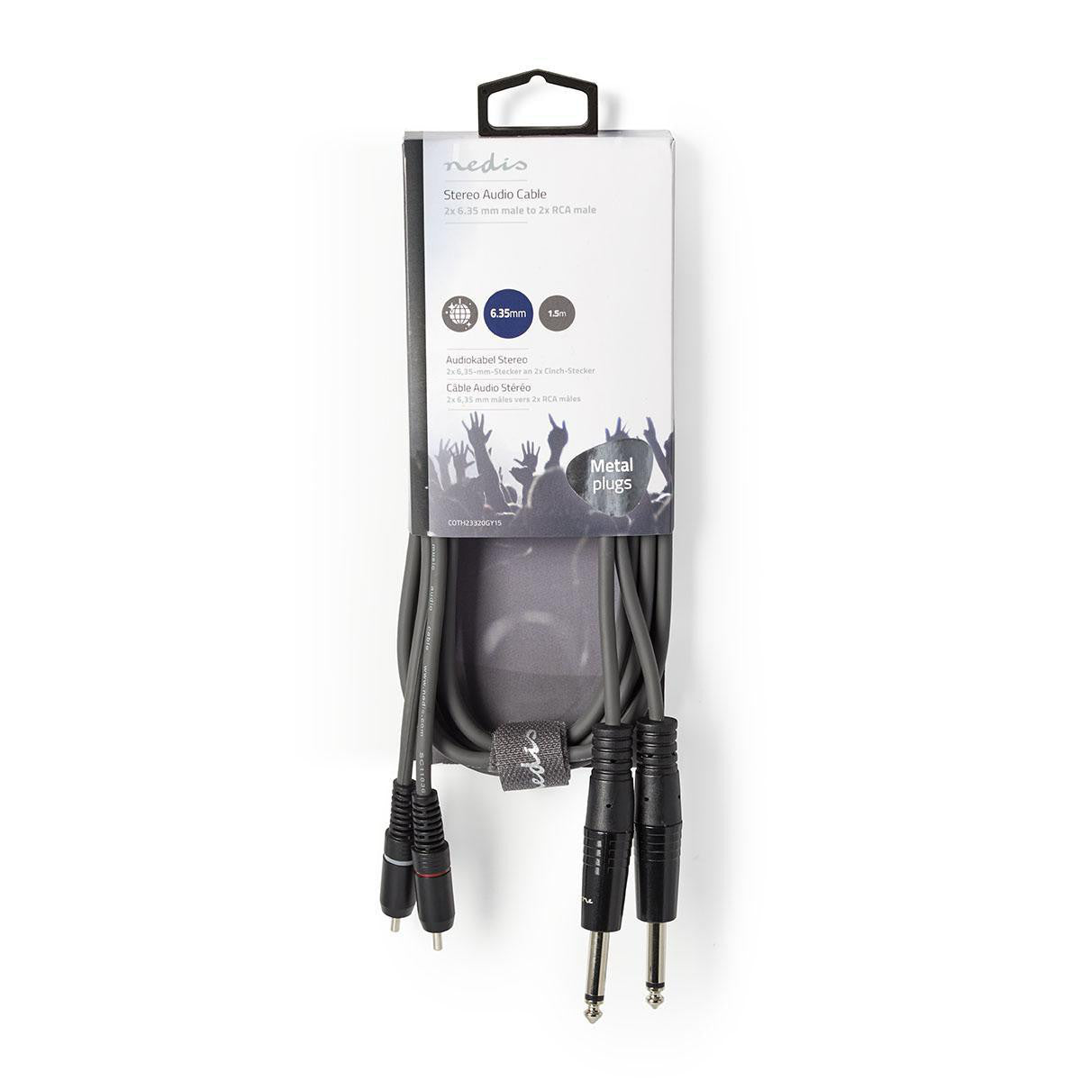 Cable de Audio Estéreo | 2x 6,35 mm Macho - RCA 1,5 m Gris