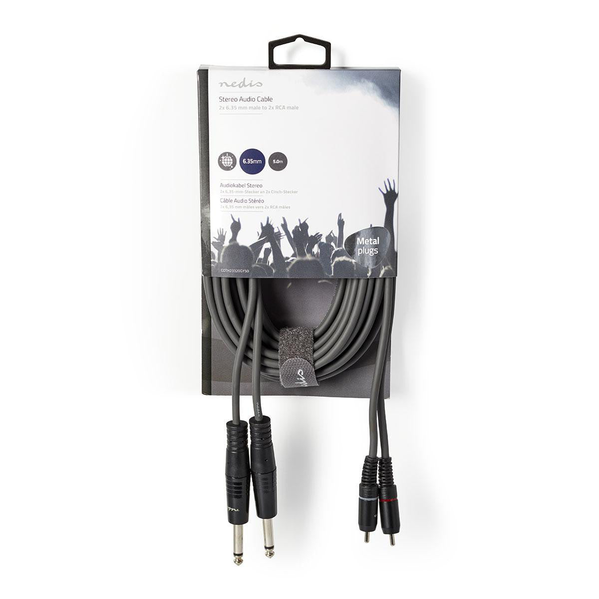 Cable de Audio Estéreo | 2x 6,35 mm Macho RCA 5,0 m Gris