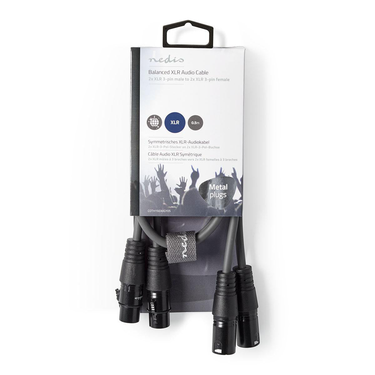 Cable de Audio XLR Compensado | 2x 3 Pines Macho - Hembra 0,5 m Gris