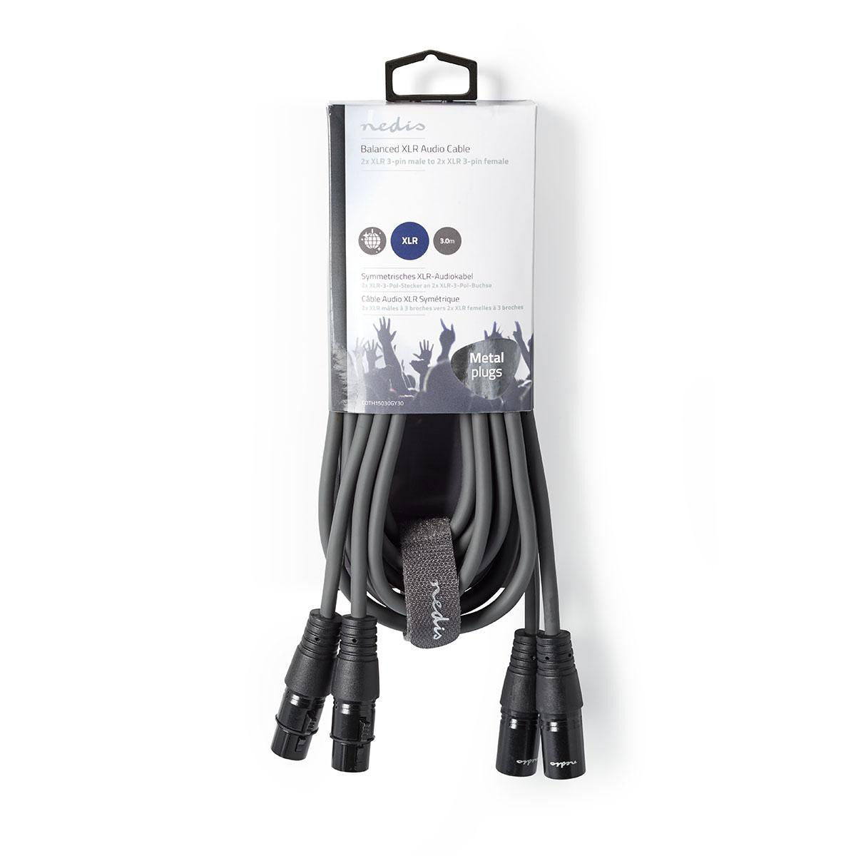 Cable de Audio XLR Compensado | 2x 3 Pines Macho - Hembra 3,0 m Gris