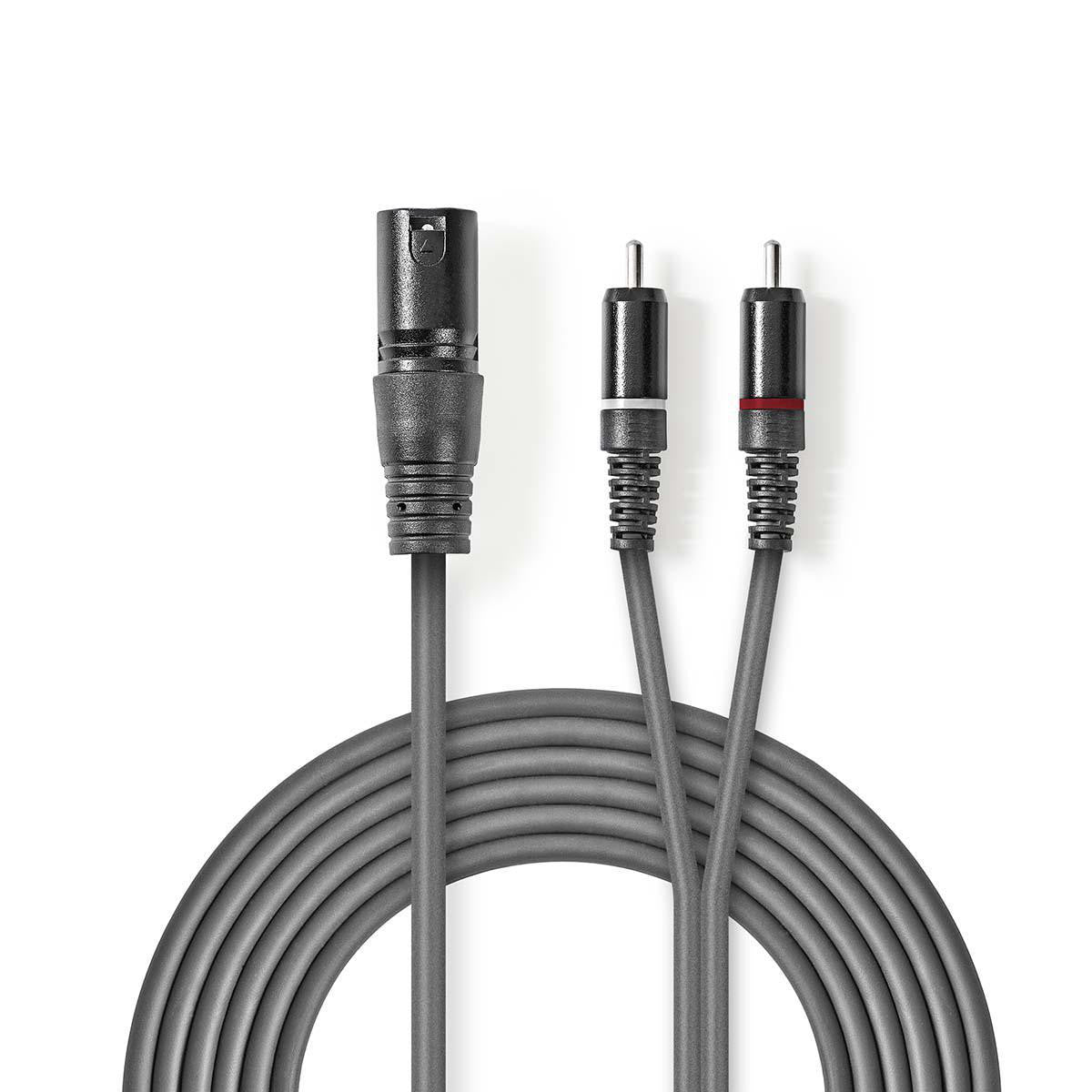 Cable de Audio XLR | 3 Pines Macho - 2x RCA 3,0 m Gris