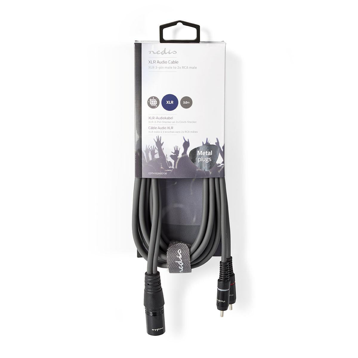 Cable de Audio XLR | 3 Pines Macho - 2x RCA 3,0 m Gris