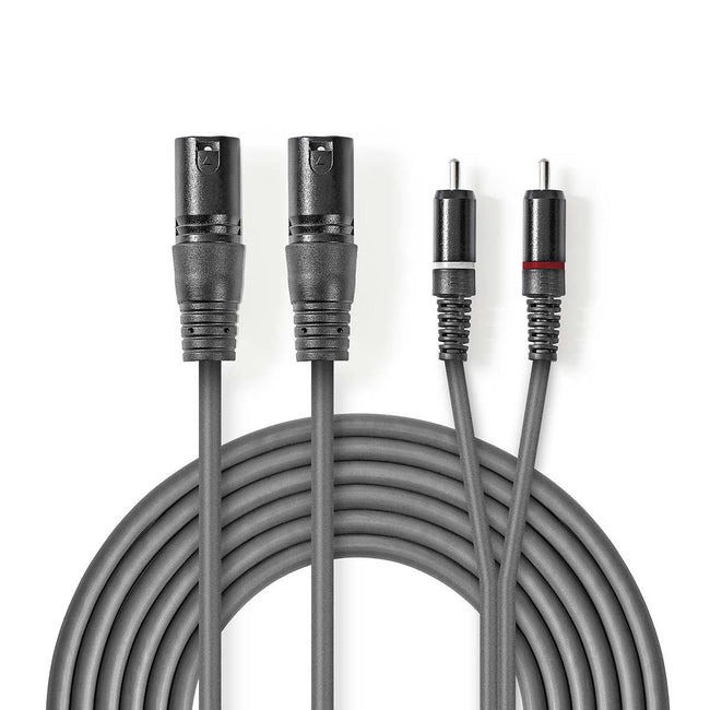 Cable de Audio Estéreo | 2x XLR 3 Pines Macho a 2x RCA Macho - Gris