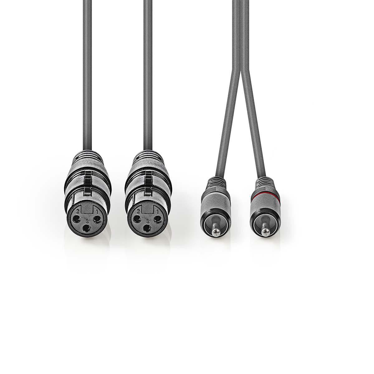Cable de Audio XLR | 2x 3 Pines Hembra - RCA Macho 3,0 m Gris