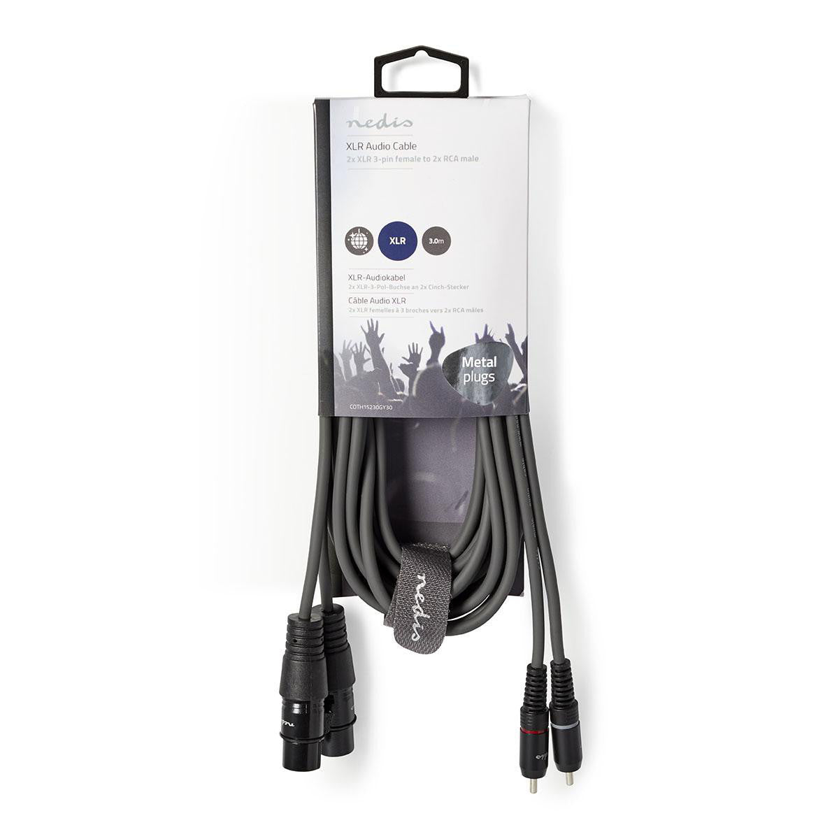 Cable de Audio XLR | 2x 3 Pines Hembra - RCA Macho 3,0 m Gris