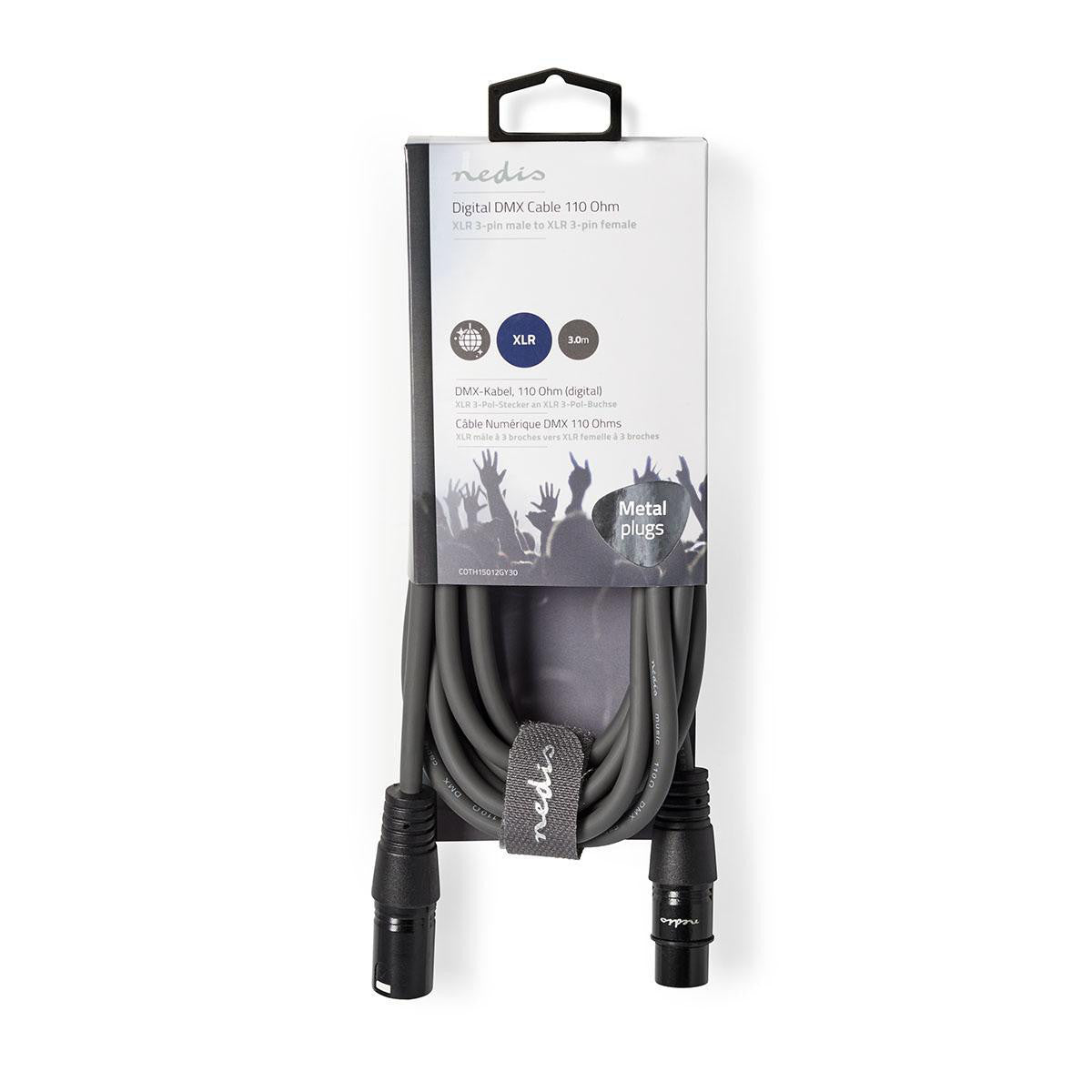 Cable DMX Digital de 110 Ohmios | XLR 3 Pines Macho - Hembra 3,0 m Gris