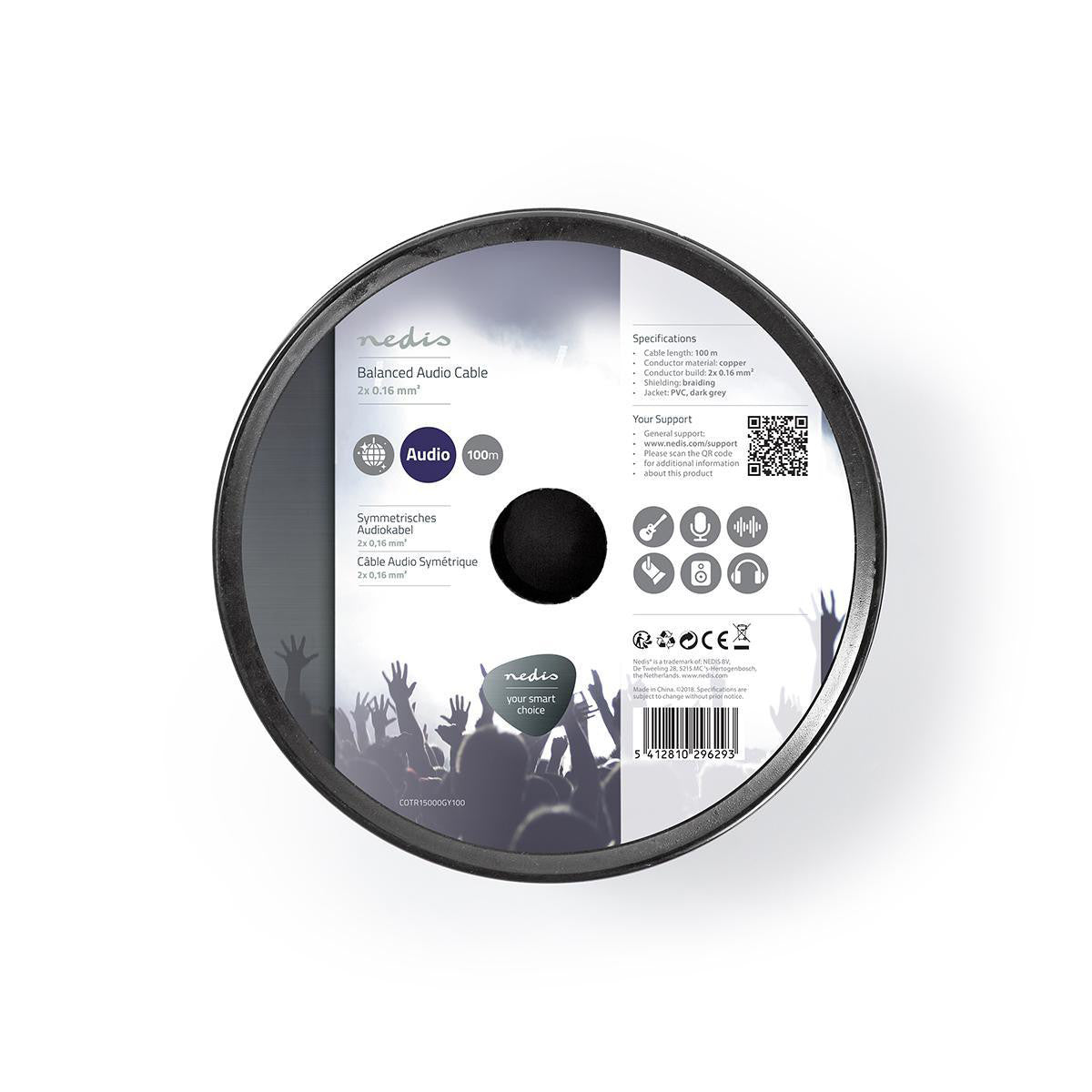 Cable de Audio Compensado En Bobina de 100 m Gris