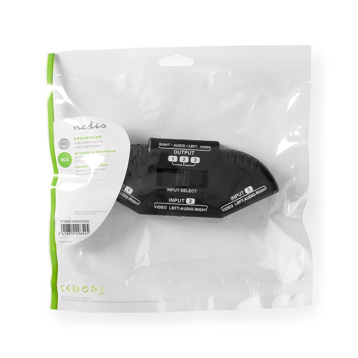 Conmutador AV con 3 Puertos | 3x Entradas RCA (RWY) - 1x Salida Negro