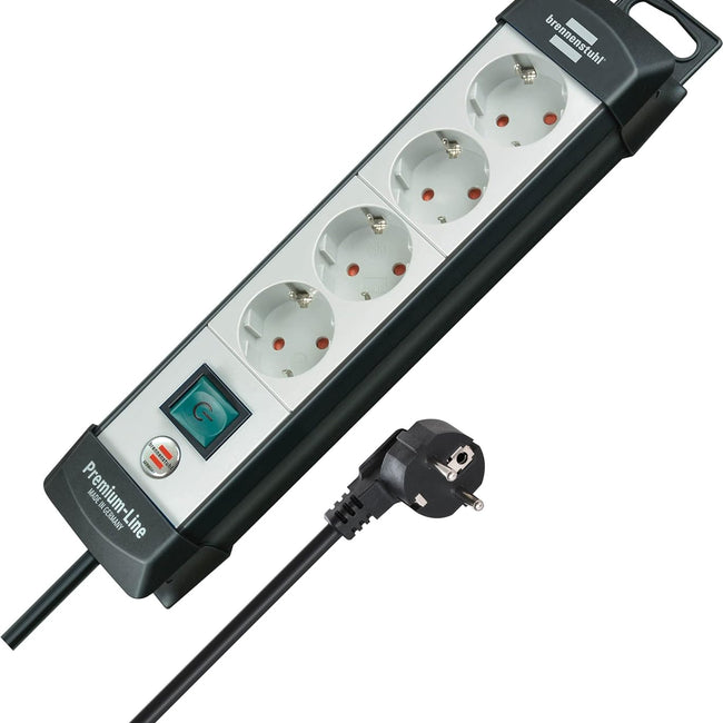 Brennenstuhl Premium regleta de enchufes con 4 Tomas de Corriente (Cable de 5m, con Interruptor, montable, Fabricado en Alemania) Negro/Gris