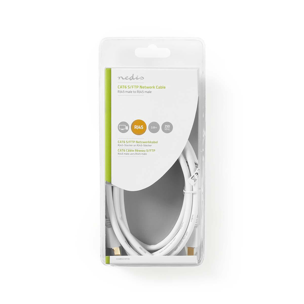 Cable Cat6 | Rj45 (8p8c) Macho S/ftp 2.00 m Redondo PVC Lszh Blanco