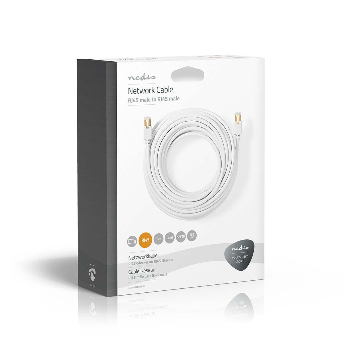 Cable Cat6 | Rj45 (8p8c) Macho S/ftp 15.0 m Redondo PVC Lszh Blanco