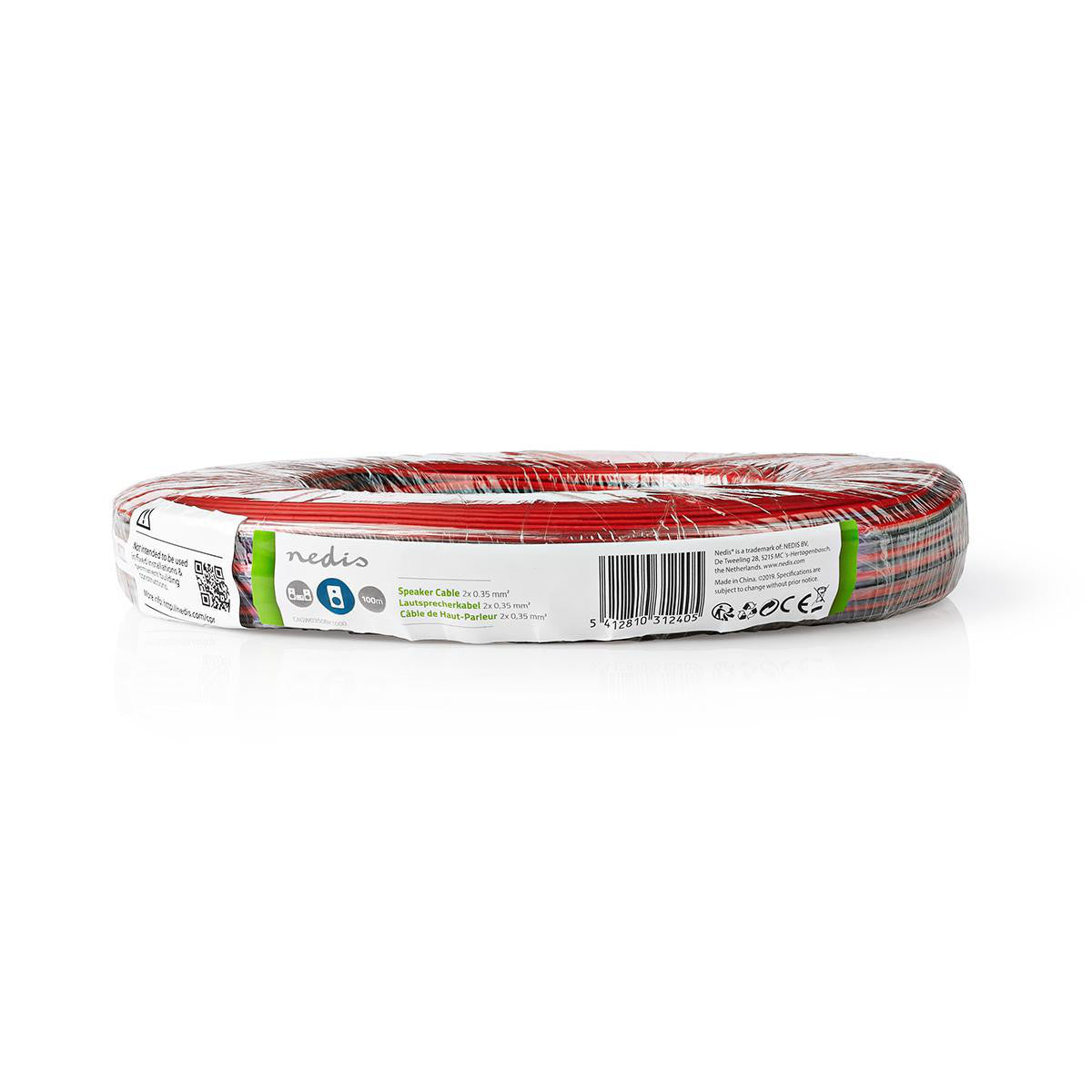 Cable de Altavoz | 2x 0.35 mm² CCA 100.0 m Redondo PVC Negro / Rojo