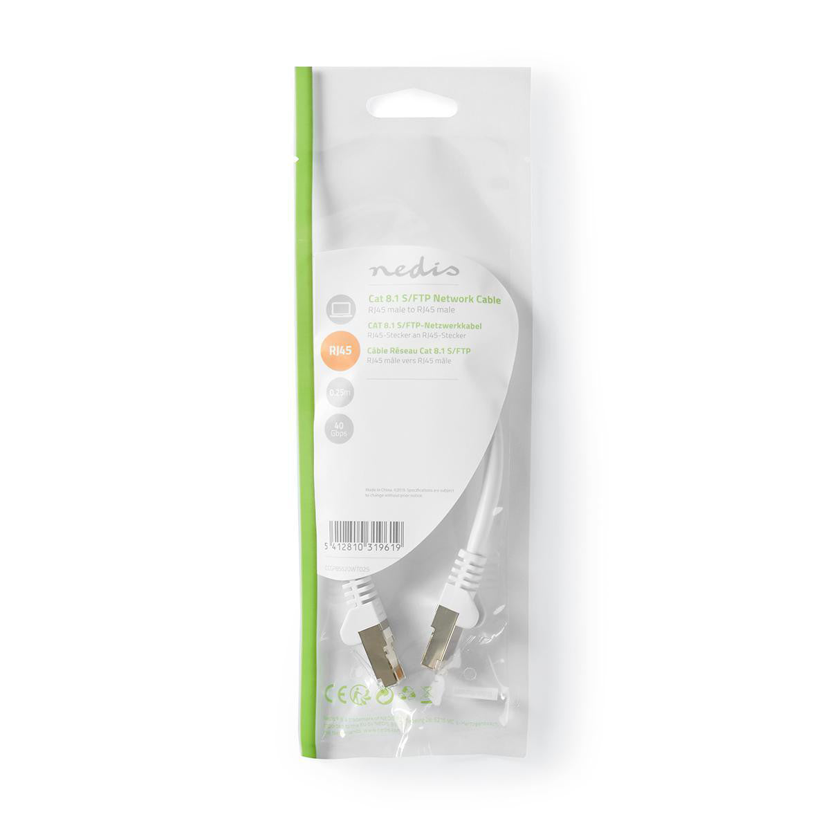 Cable CAT 8.1 | S/ftp Rj45 0.30 m Redondo PVC Lszh Blanco