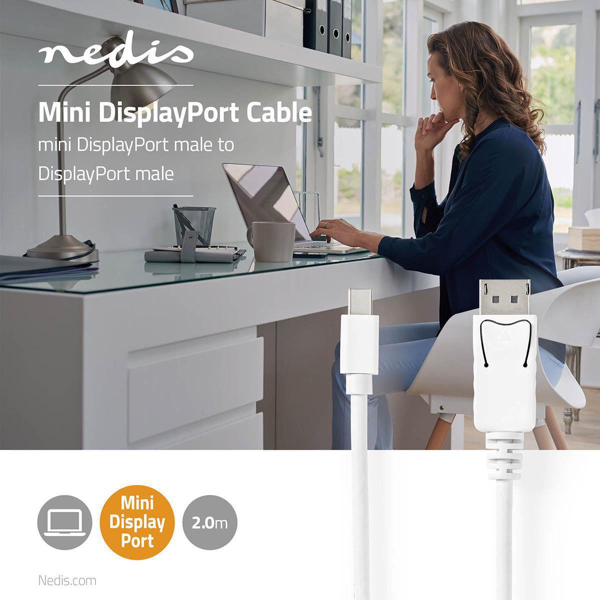 Cable Mini Displayport | 1.4 Macho 48 Gbps Niquelado 2.00 m Redondo PVC Blanco