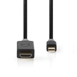 Cable Mini Displayport | 1.4 Macho Conector Hdmi 48 Gbps Chapado en oro 2.00 m Redondo PVC Antracita Caja de Ventana Cables