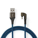 Cable USB | 2.0 Usb-a Macho Type-C 480 Mbps Chapado en oro 2.00 m Redondo Nylon / Trenzado Azul Negro