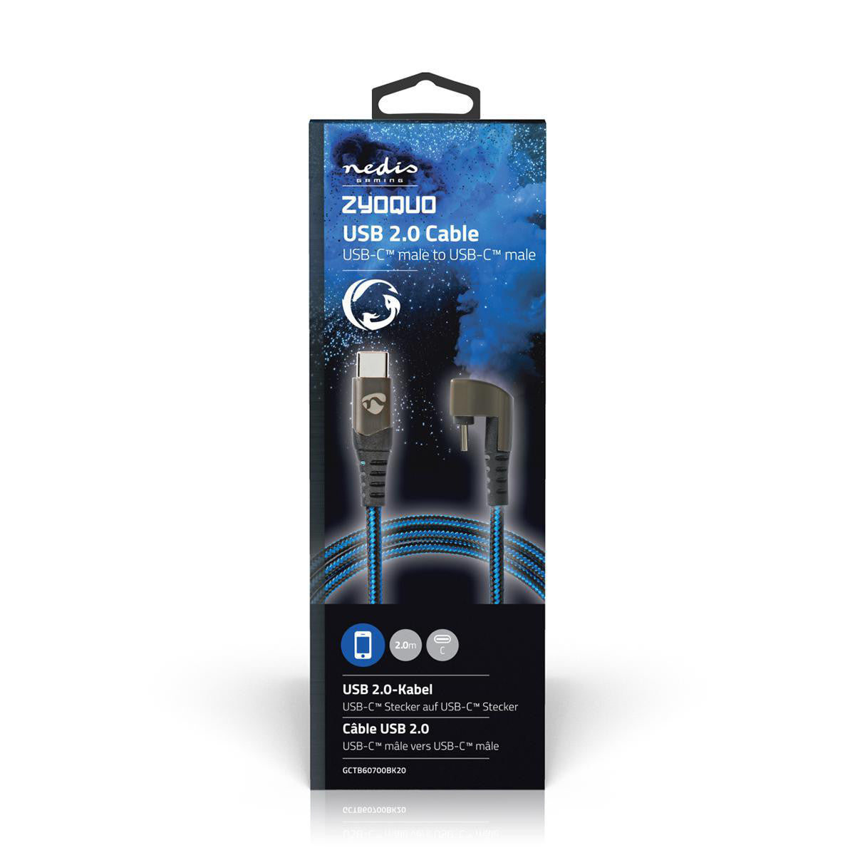 Cable USB | 2.0 Tipo-C Macho 480 Mbps Chapado en oro 2.00 m Redondo Nylon / Trenzado Azul Negro