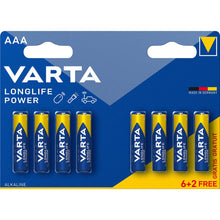 Pilas alcalinas 1,5 V AAA/LR03 o AA/LR6, blíster de 6+2 unidades High Energy Varta