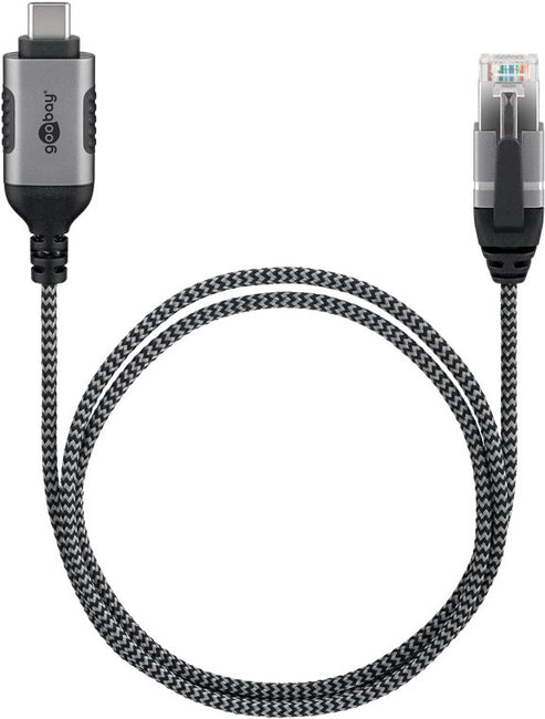 Goobay USB-C to RJ45 Gigabit adapter cable coiled, braided textile jacket and both connectors