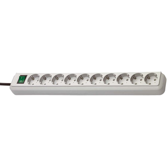 Regleta de Distribución 10 Tomas Color Plata con Interruptor Regletas