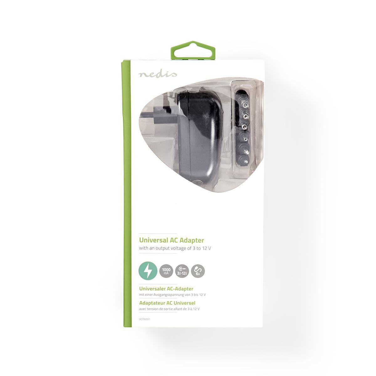Adaptador de CA Universal | 3/4,5/5/6/7,5/9/12 V CC 1,0 A