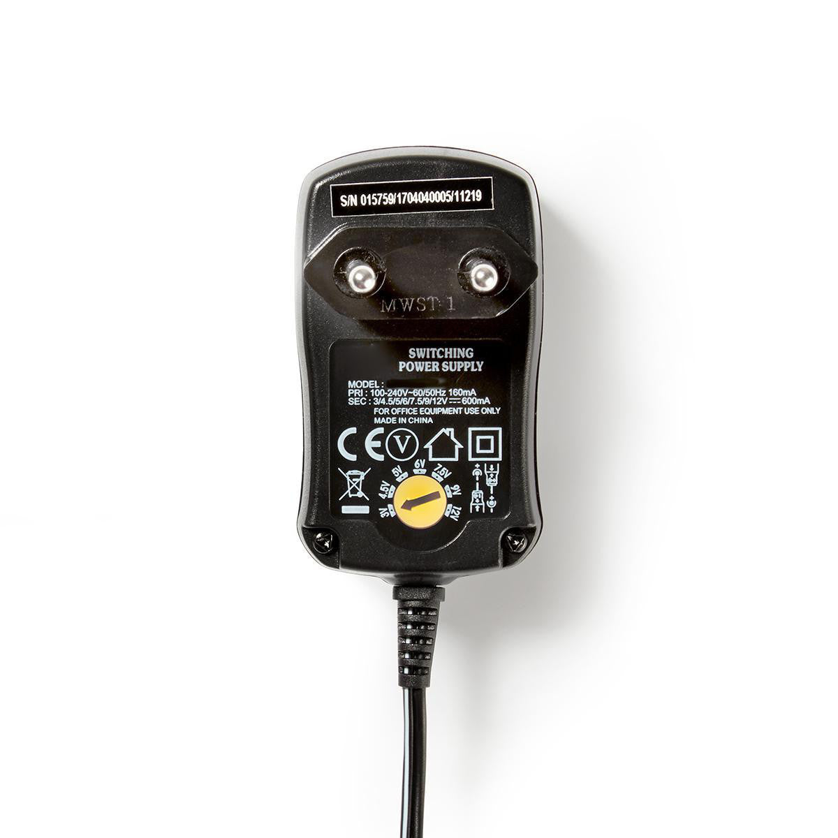 Adaptador de CA Universal | 3/4,5/5/6/7,5/9/12 V CC 0,6 A