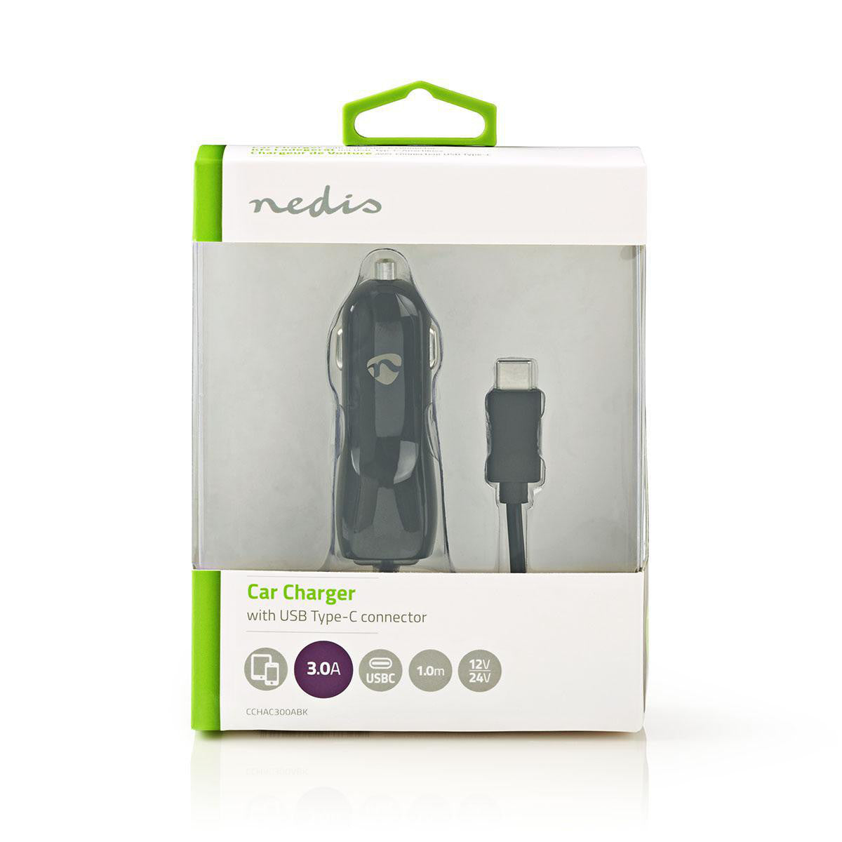 Cargador Para Coche | 3,0 A Cable Fijo USB-C | Negro