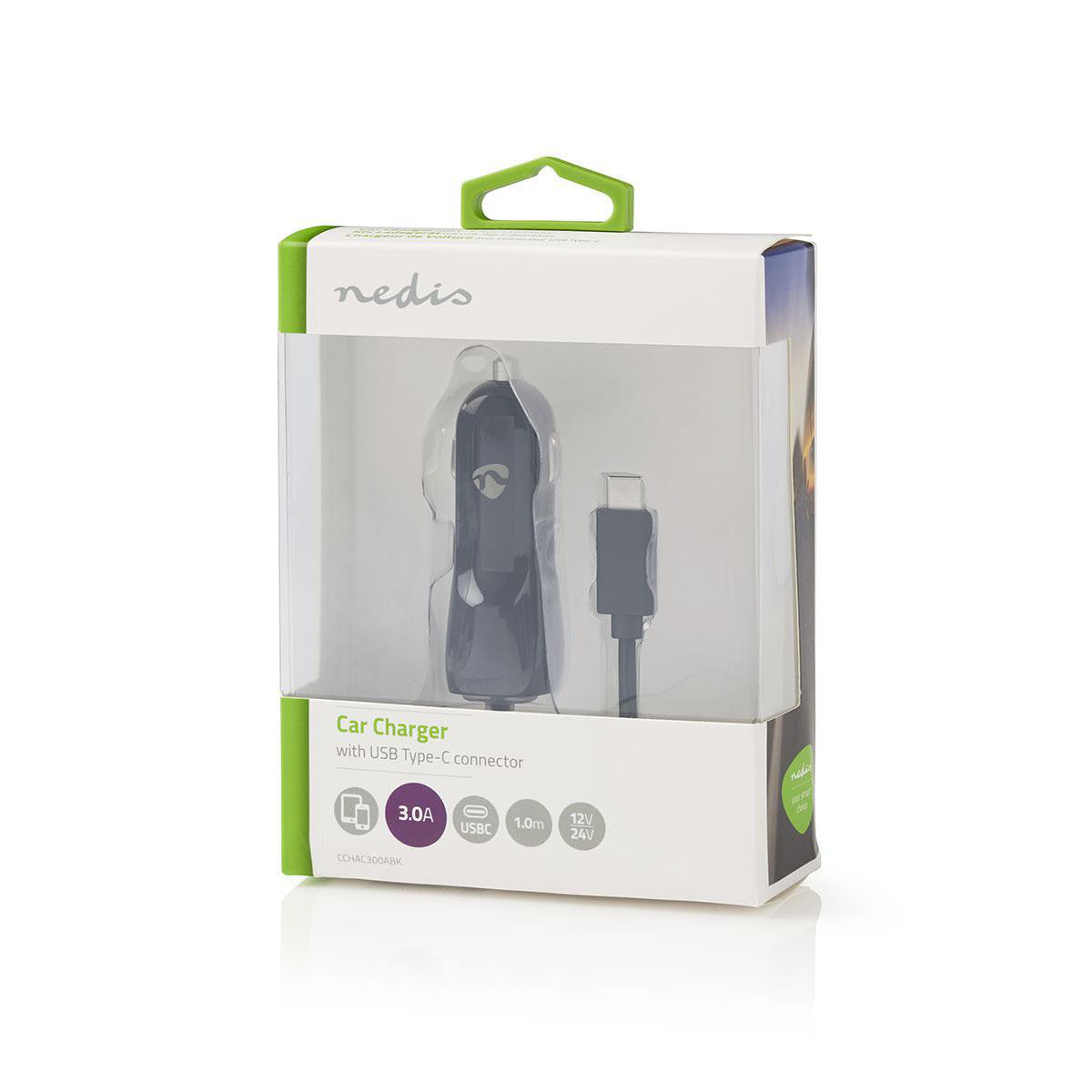 Cargador Para Coche | 3,0 A Cable Fijo USB-C | Negro