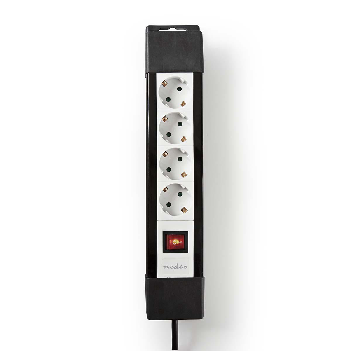 Conector de Extensión | Contacto con Protección 4 Vías 3,00 m Negro/blanco