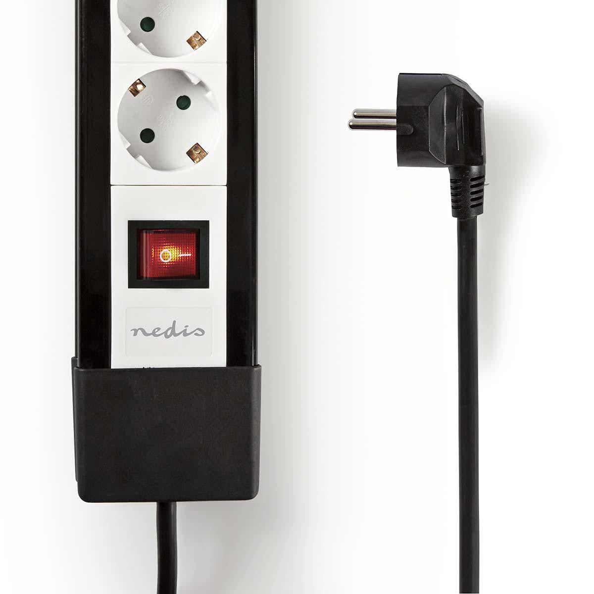 Conector de Extensión | Contacto con Protección 4 Vías 3,00 m Negro/blanco
