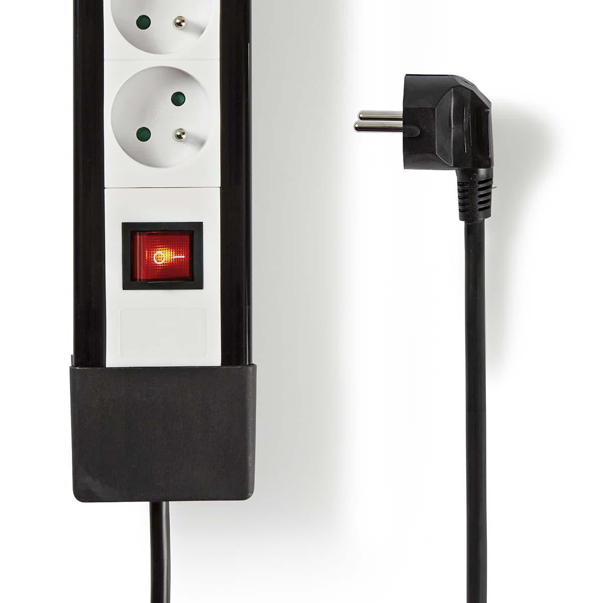 Conector de Extensión | Contacto con Protección 8 Vías 3,00 m Negro/blanco