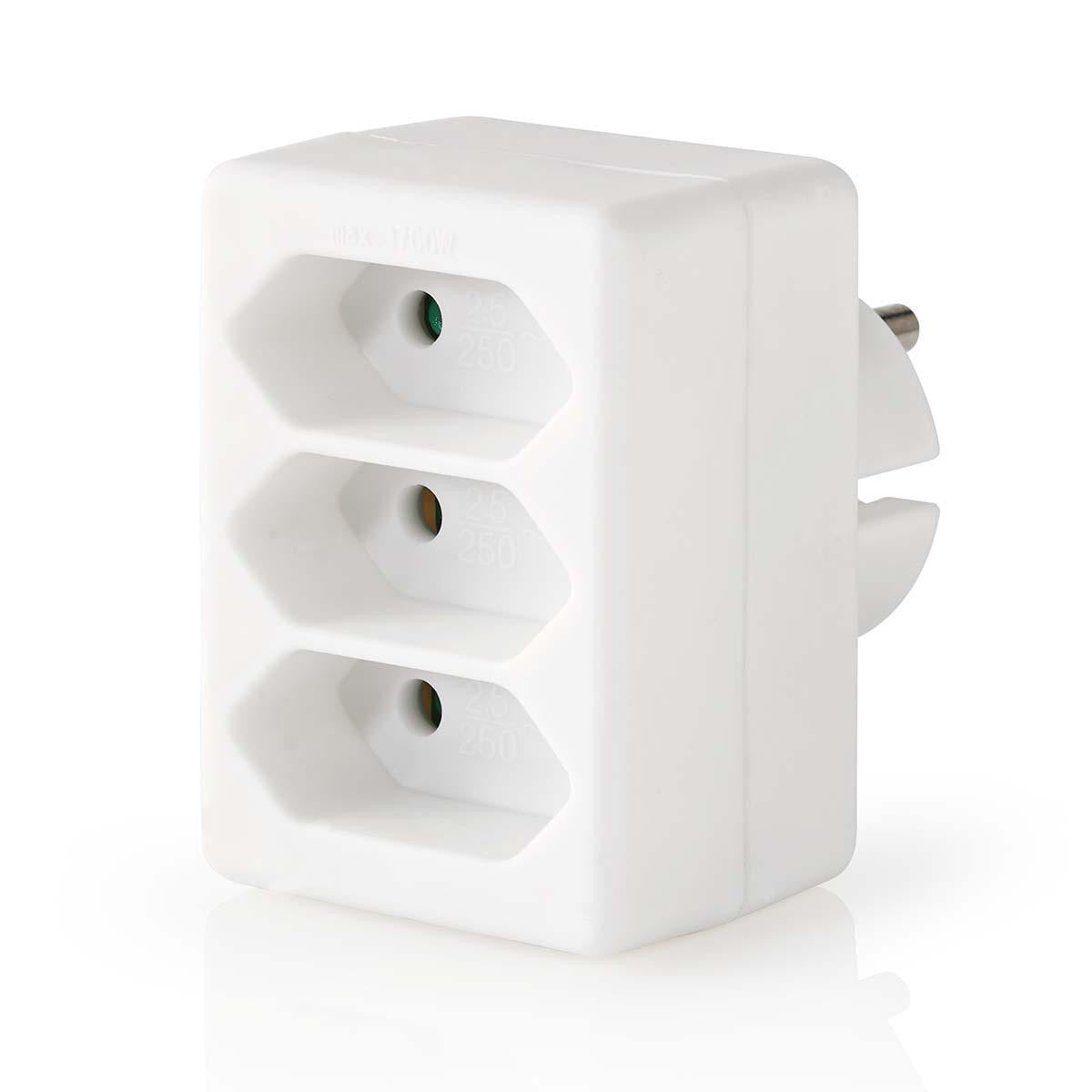 Divisor de Toma Corriente | 3 Tomas Conector Schuko Blanco