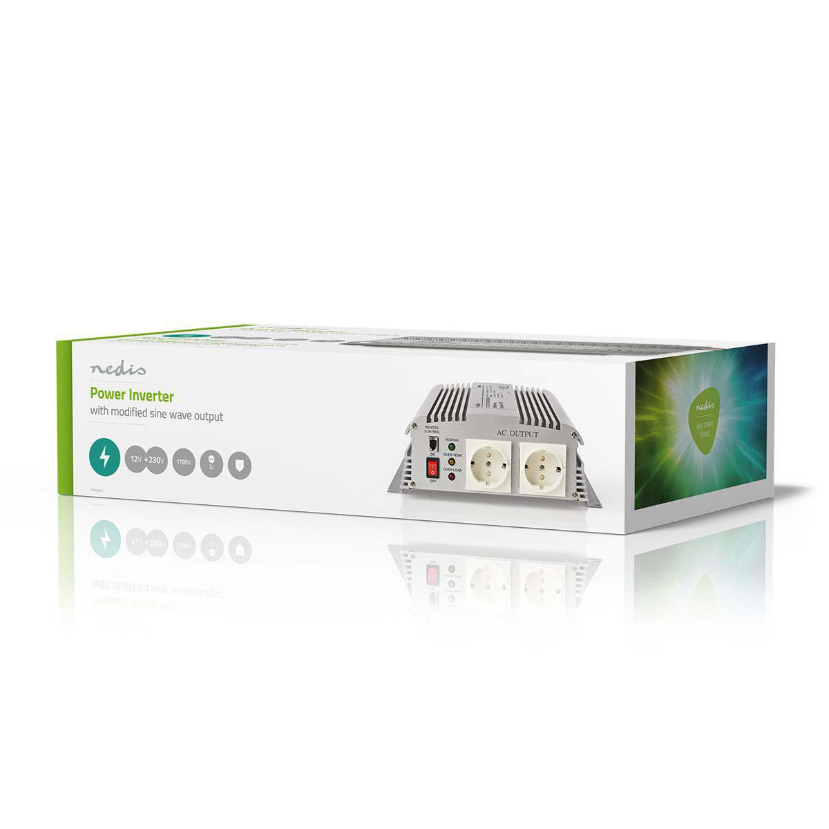 Inversor de Potencia Onda Sinusoidal Modificada | 12 V CC - 230 CA 1700 W 2x Salidas Schuko