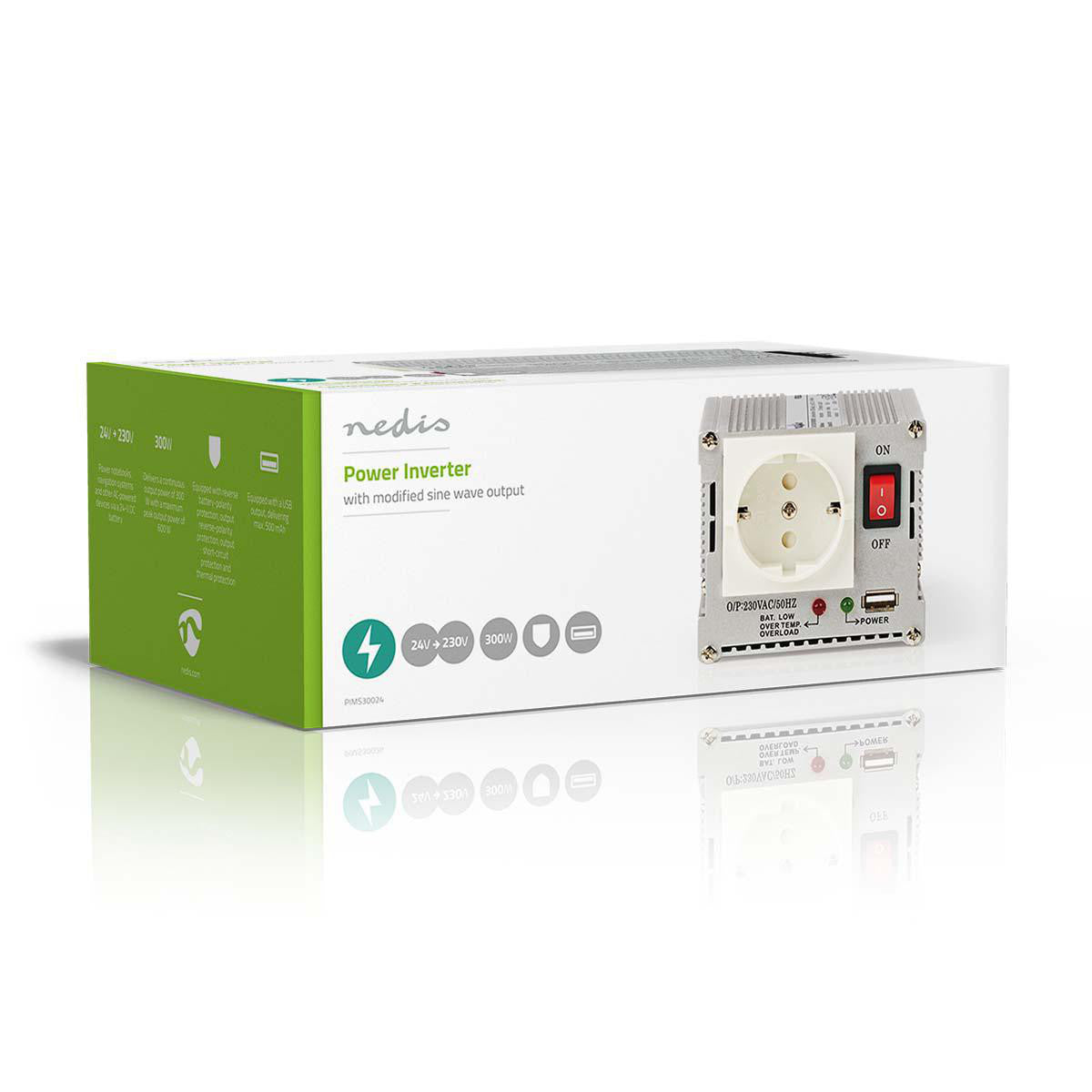 Inversor de Potencia Onda Sinusoidal Modificada | 24 V CC - 230 CA 300 W 1x Conector Schuko Salida USB Inverter