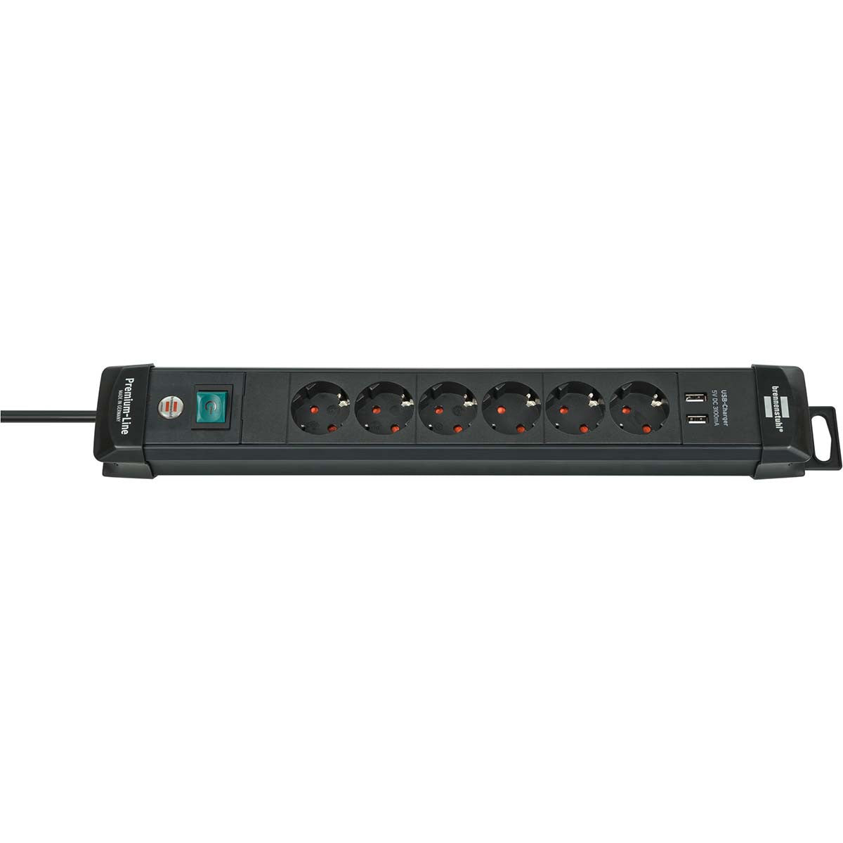 Regleta de enchufes Premium-Line de 6 tomas con interruptor y dispositivo de suspensión 3,00 m negro de Brennenstuhl